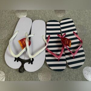 5 for $15! Pink Blue & White Stripe & White Glitter Flip Flops Size (7/8)